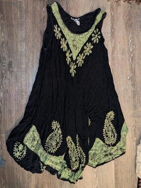 Boho Black Midi Paisley Embroidered Dress